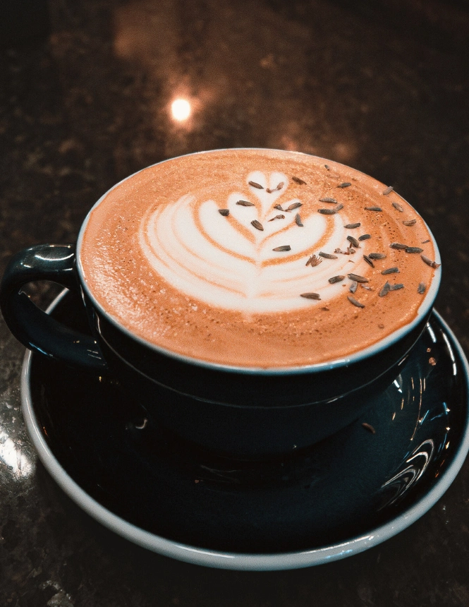 Remote work coffee shop latte art